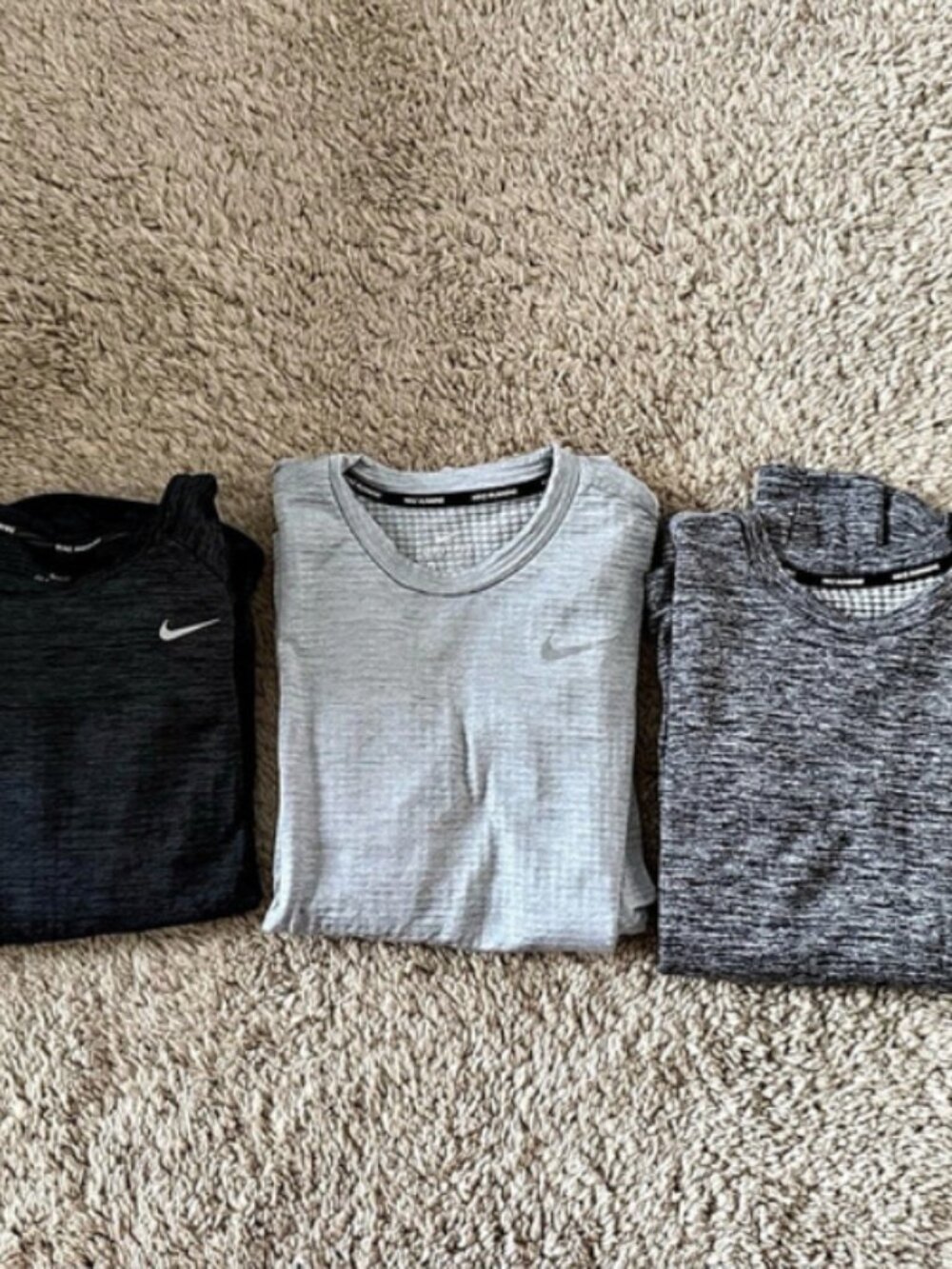 Nike Dri-FIT Long Sleeve Running Shirts Tops - Black and Gray- Bundle of 3 xs